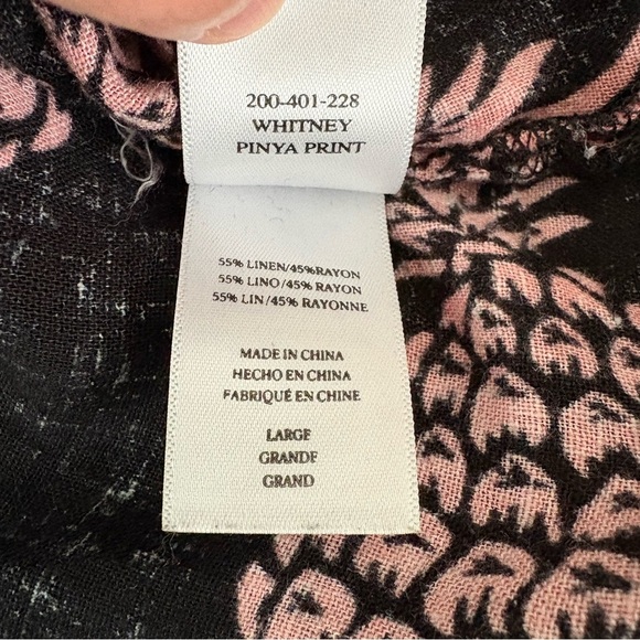 Rails LARGE Linen Blend Button Front Shirt Pink Pineapple Print Whitney Pinya - Picture 8 of 9